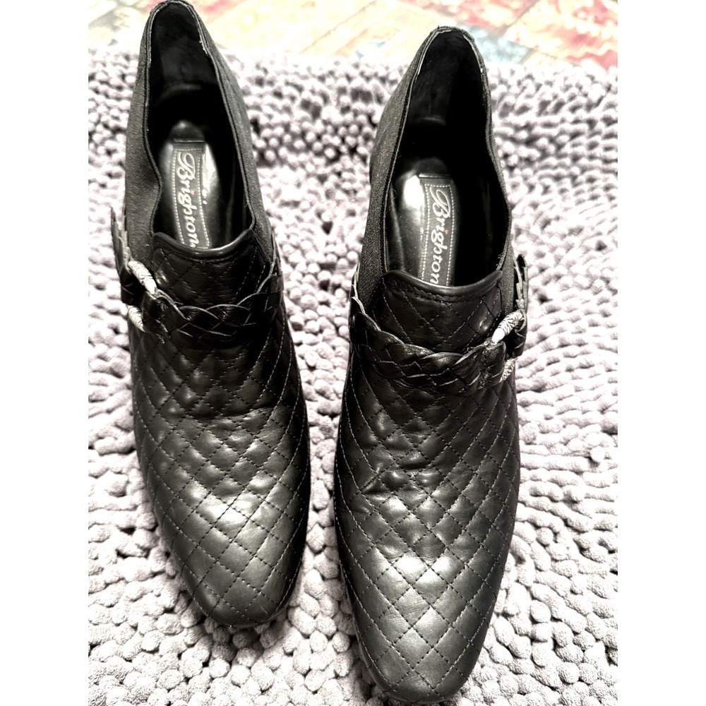 Brighton Roman Black Quilted Leather Witchy Vamp Leather Ankle Boots 8.5 Brazil
